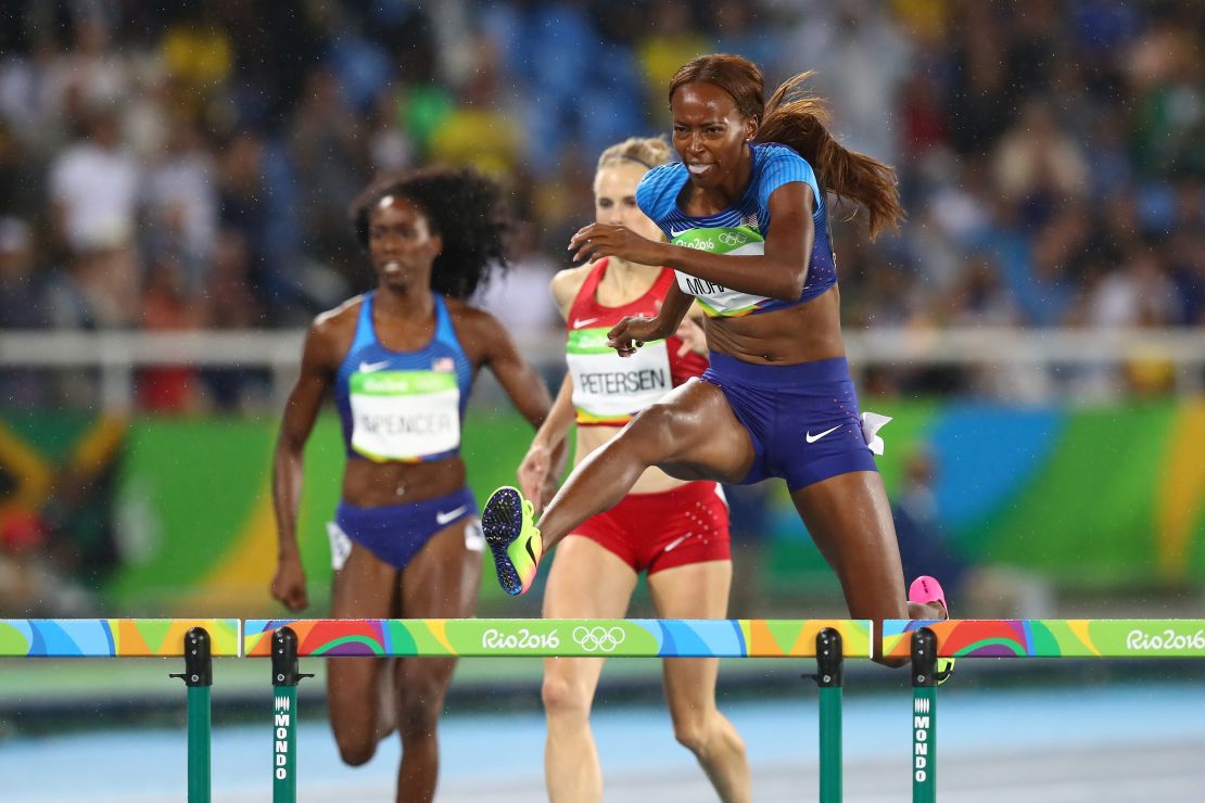 Muhammad pictured on her way to winning gold at Rio 2016.