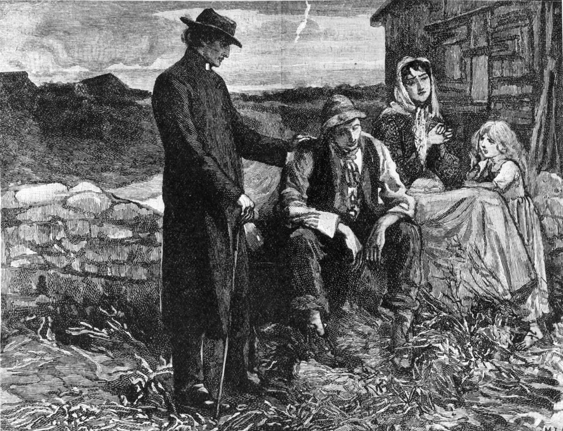 An Irish priest visits a farming family during the Great Famine.