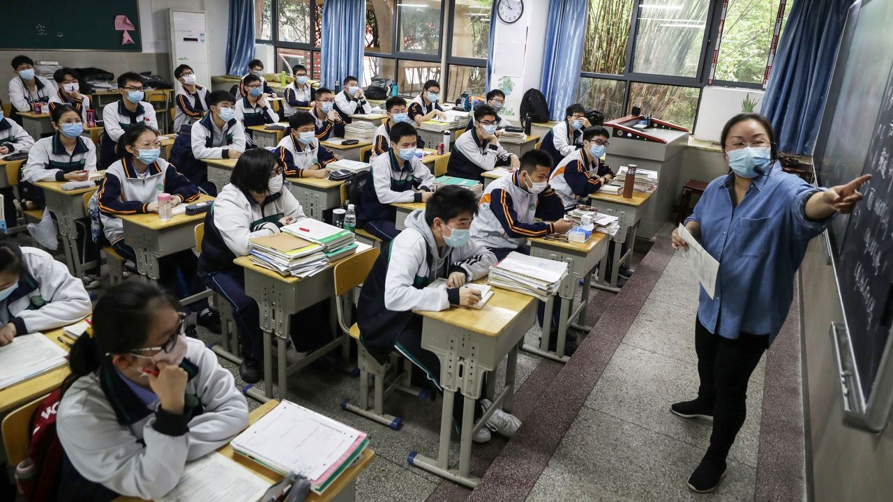 High school students study in a classroom in Wuhan, China, as they returned to school on May 6, 2020.