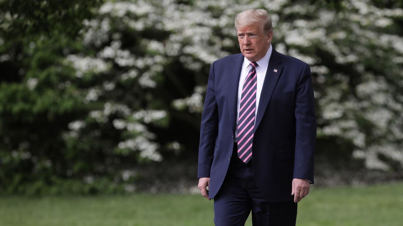 Trump walks across the South Lawn before boarding Marine One and departing the White House May 05, 2020 in Washington, DC.