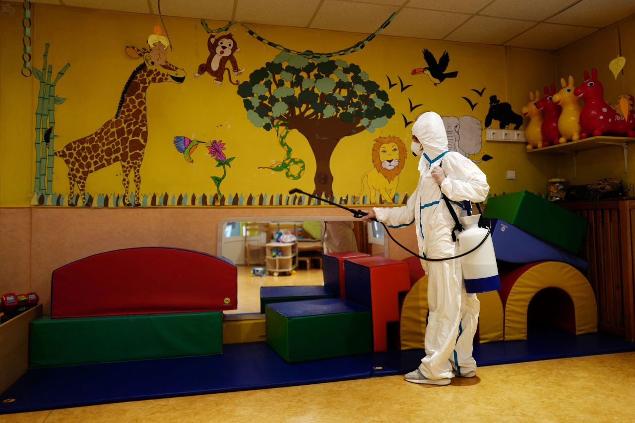 A nursery is disinfected in Cannes, France.