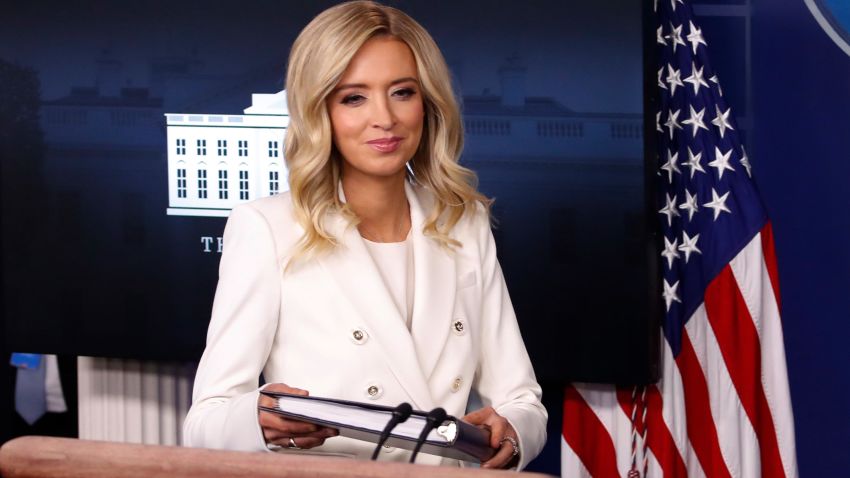 White House press secretary Kayleigh McEnany arrives for a briefing in the James Brady Briefing Room of the White House, Wednesday, May 6, 2020, in Washington.