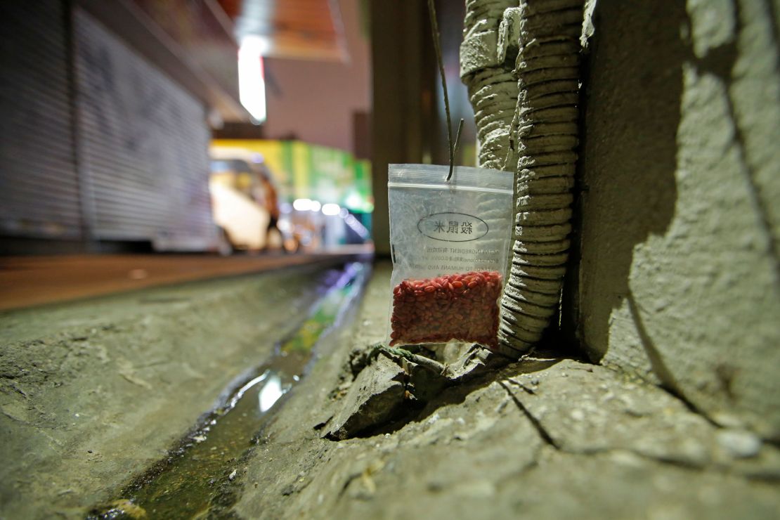 A bag of rat poison in an alley in Hong Kong, in November 2018. 