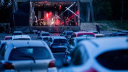 Brings, a local rock band, plays a live concert in Cologne, Germany, at a drive-in cinema on April 17. According to Euronews, the concert was open to 250 vehicles.