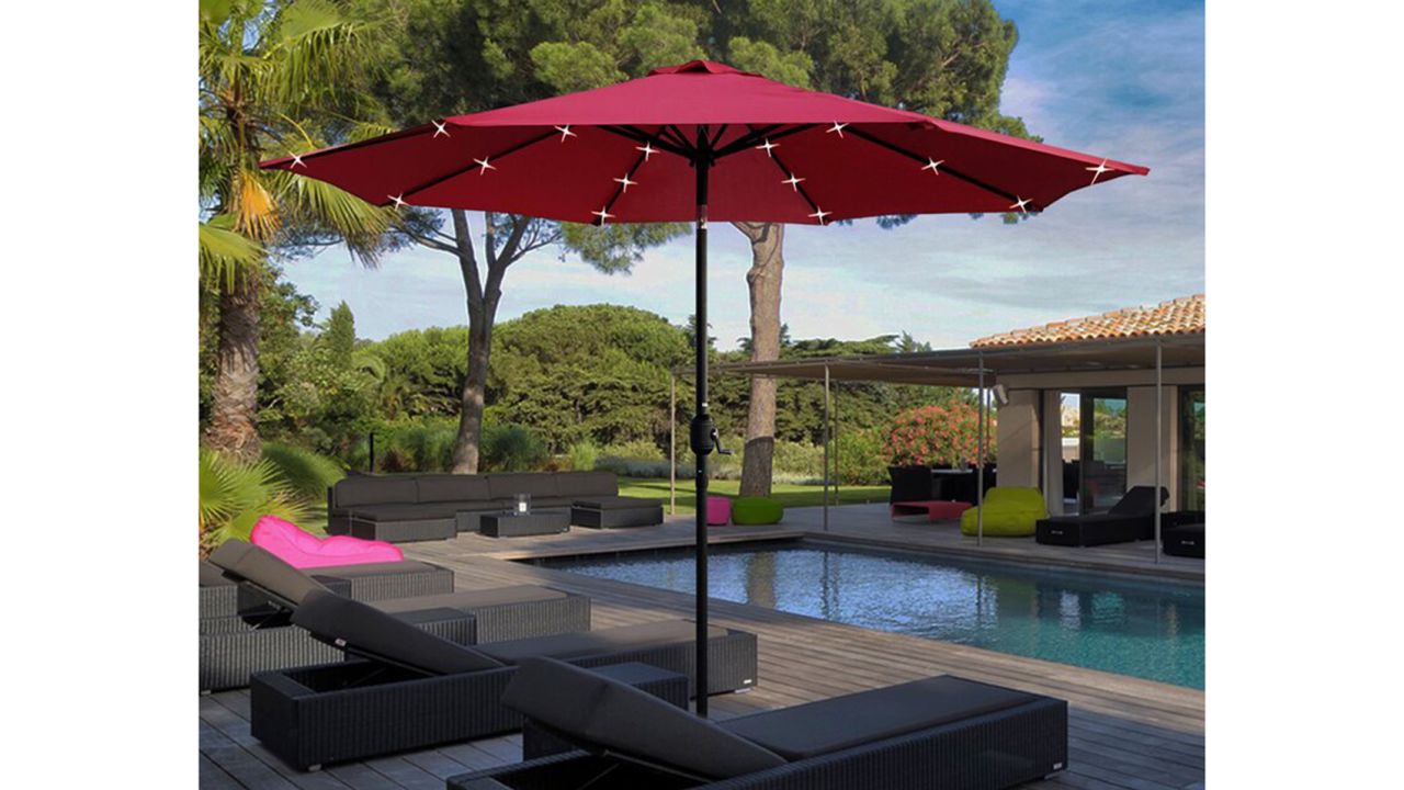 Solar LED Lighted Patio 9' Market Umbrella