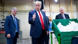 US President Donald Trump tours a Honeywell International Inc. factory producing N95 masks during his first trip since widespread COVID-19 related lockdowns went into effect May 5, 2020, in Phoenix, Arizona. 