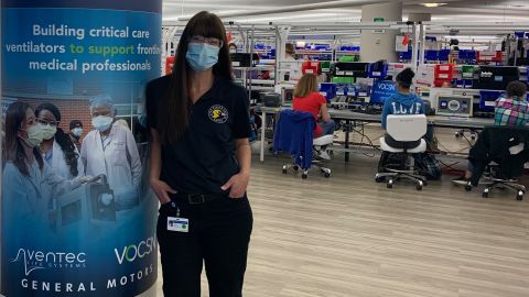 Kelly Willis Rice, started at GM's Kokomo electronics factory just a couple months ago. Now she's testing ventilators