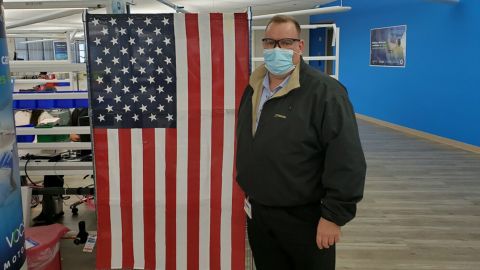 Blake Rollins, a veteran GM employee and manager, at the ventilator factory.