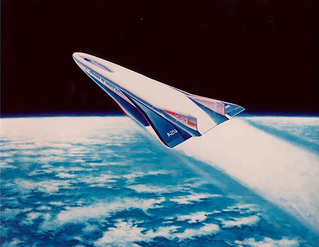 Concept art for a Rockwell X-30 space plane