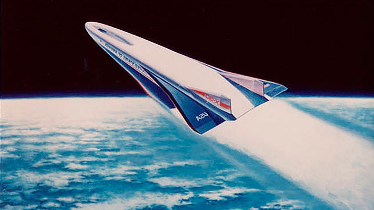 Concept art for a Rockwell X-30 space plane