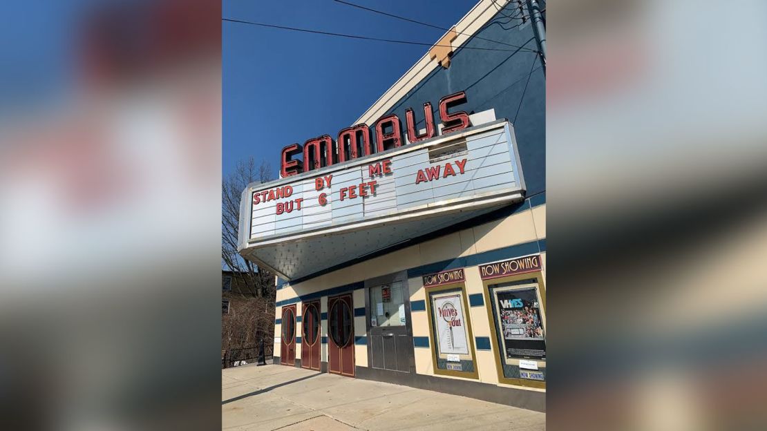 The marquee of the Emmaus Theatre in Emmaus, Pennsylvania.