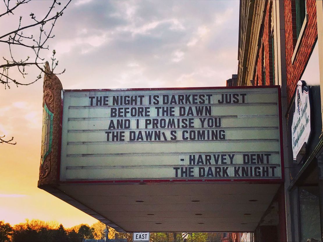 The marquee of the Greenfield Garden Cinema in Greenfield, Massachusetts. 