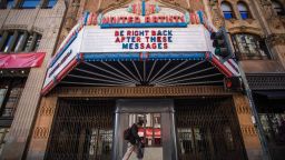 A closed movie theater in Downtown Los Angeles, on March 21, 2020, during the novel coronavirus (COVID-19) outbreak.