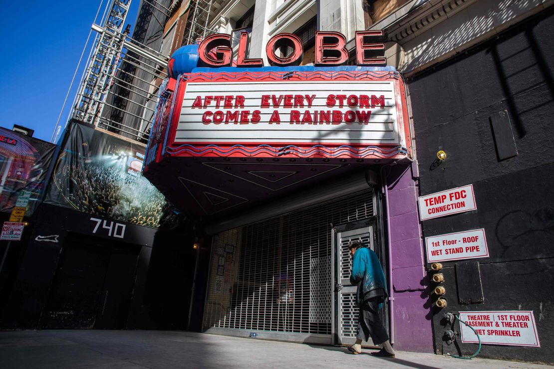 The marquee of the Globe theatre in Los Angeles.