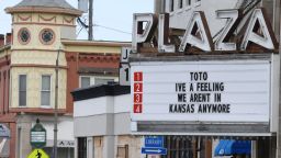 May 2, 2020, Burlington, Wisconsin, USA: A humors sign is on a movie theater marquis in downtown Burlington, Wisconsin while several blocks away about 100 people, many carrying signs supporting President Trump and some with anti-abortion signs, rallied Saturday May 2, 2020 to protest Gov. Tony Evers‚Äô extension of his ‚ÄúSafer at Home‚Ä˘ COVID-19 order by a month to May 26. Burlington‚Äôs population is about 11,000 people. The city is in western Racine County. One counterprotestor, (Credit Image: © Mark Hertzberg/ZUMA Wire)