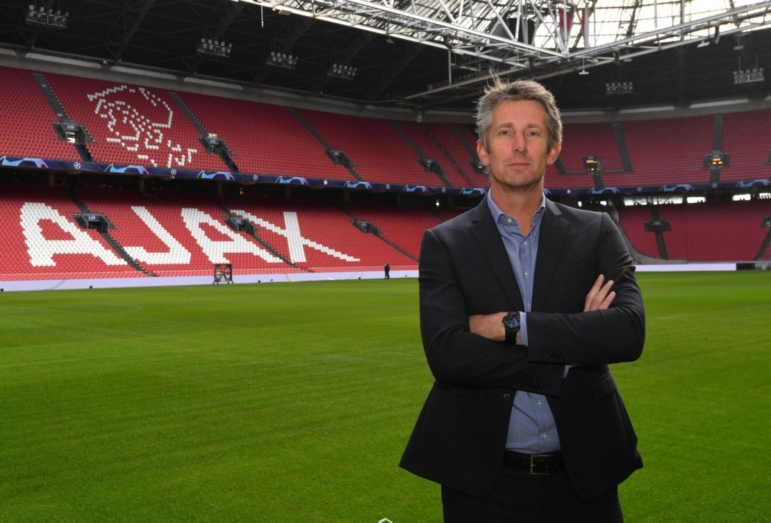 Van der Sar poses at the Johan Cruyff ArenA in Amsterdam.
