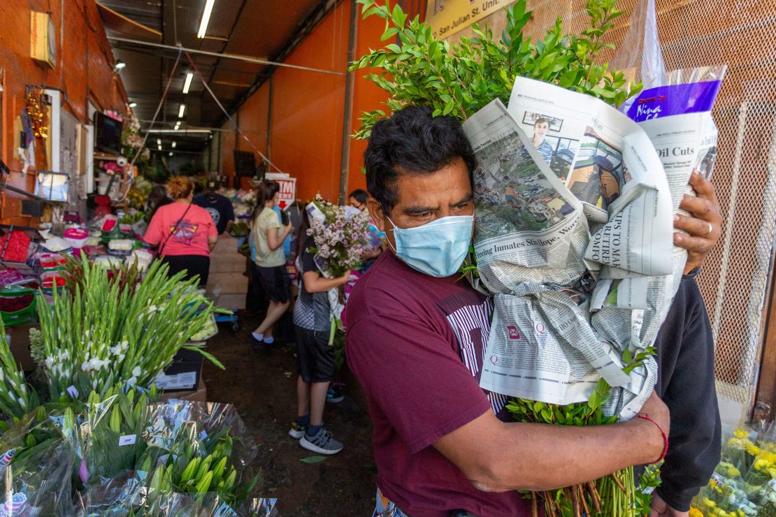 Businesses in the flower district in Skid Row reopen in time for Mother's Day in Los Angeles.