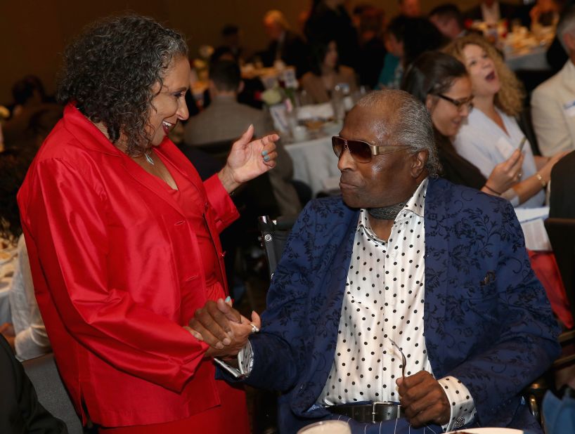 Cathy Hughes speaks with Little Richard during an event at the National Museum of African American Music in Nashville, Tennessee, in 2016.