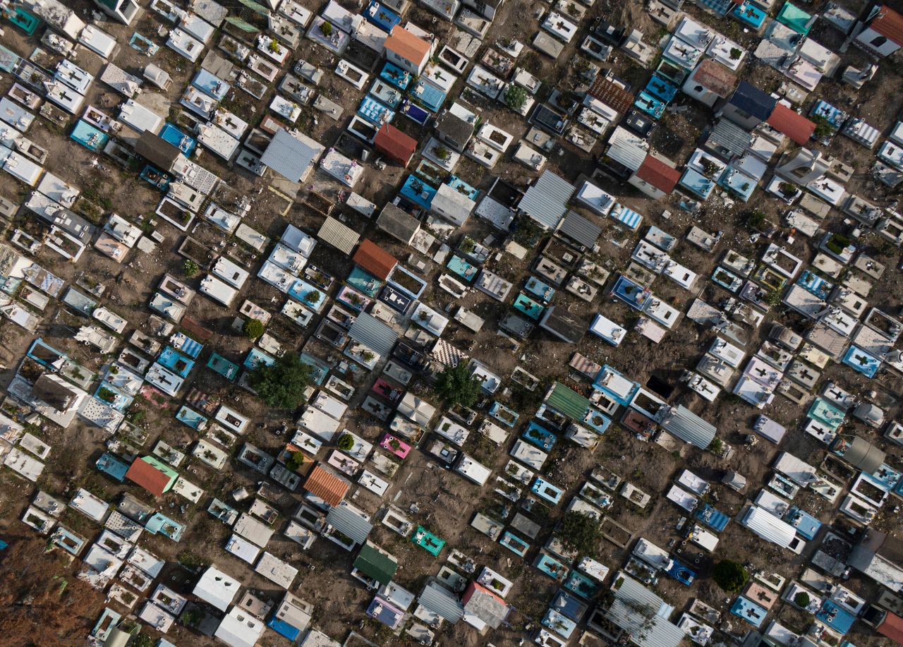 The San Isidro cemetery in Mexico City, which was temporarily closed to the public to limit the spread of Covid-19, is seen in this aerial photo taken on May 10, 2020.