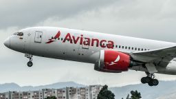 An aircraft of Colombian company Avianca lands at El Dorado International Airport in Bogota on August 28, 2019.