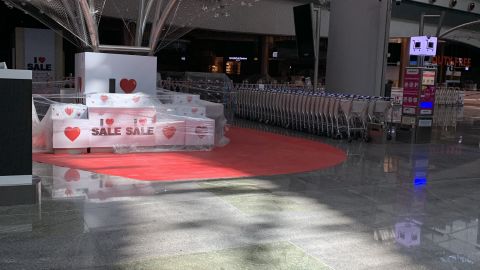 Closed shops and empty spaces at Istanbul's airport.