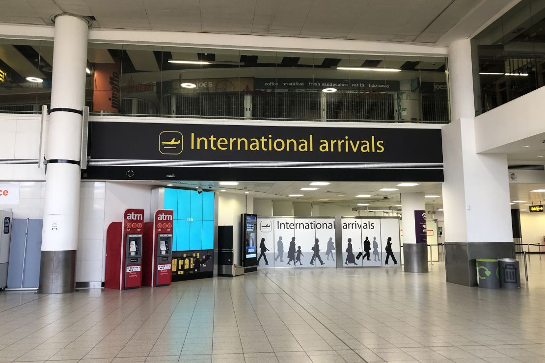 Normally bustling, Gatwick's south terminal arrivals hall was near empty last month.