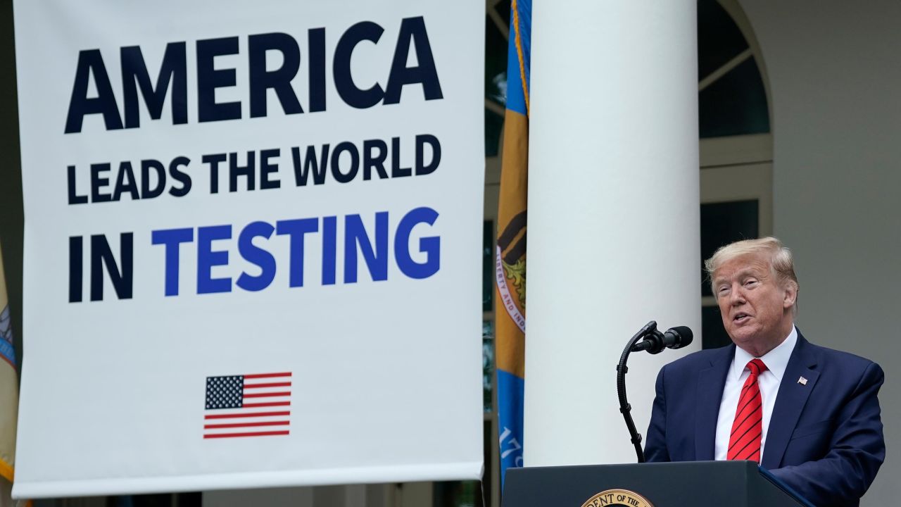 President Donald Trump briefs the media at the White House Rose Garden on Monday.