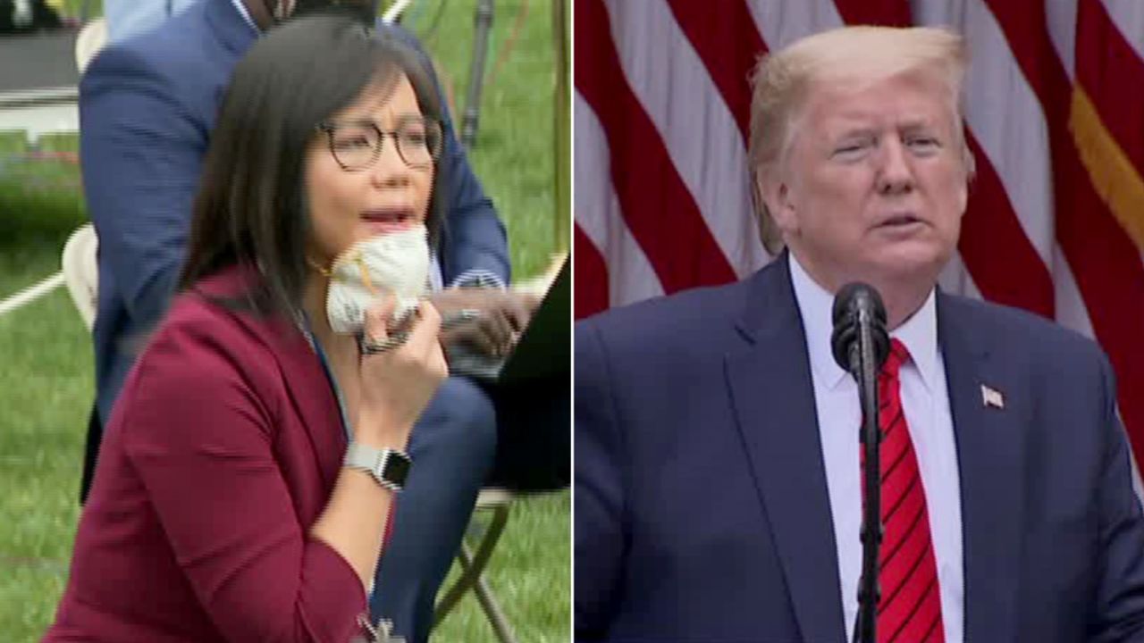 CBS News White House correspondent Weijia Jiang and President Donald Trump at Monday's press conference