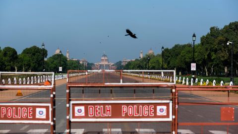 Clear blue skies seen over the Presidential Palace during a government-imposed nationwide lockdown in New Delhi, on April 2.
