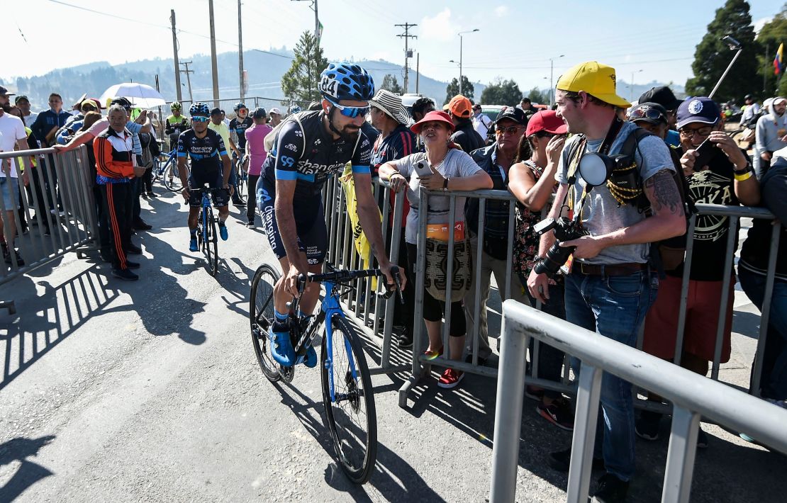 Spanish rider David Lozano prepares for the third stage of the Tour Colombia in February this year.