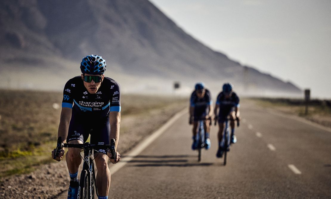 Charles Planet (left) rides during Team Novo Nordisk's training camp in Spain last December.