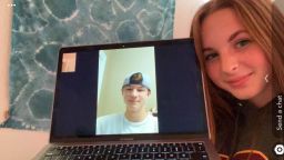 Abby Westrope and Jake Scott pictured during a Facetime call on Tuesday May 11. They are dating during the pandemic.