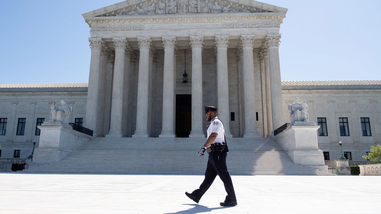 The US Supreme Court is seen in Washington, DC, on May 4, 2020, during the first day of oral arguments held by telephone. (Photo by SAUL LOEB/AFP via Getty Images)