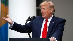 President Donald Trump speaks about the coronavirus during a press briefing in the Rose Garden of the White House, Monday, May 11, 2020, in Washington. 