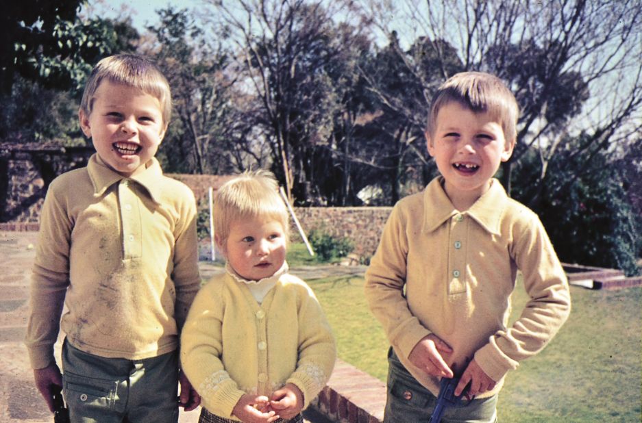 Musk is seen at left with his sister, Tosca, and Kimbal in 1976.
