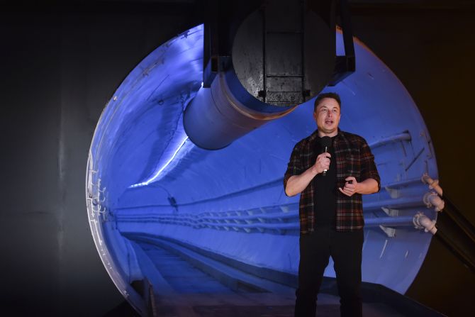In 2018, Musk <a href="index.php?page=&url=https%3A%2F%2Fwww.cnn.com%2F2018%2F12%2F19%2Ftech%2Fboring-company-tunnel-elon-musk%2Findex.html" target="_blank">demonstrates his Boring Company's first tunnel</a>. It was built as an experiment in underground transportation, with the aim of providing alternative routes to traffic-jammed streets.