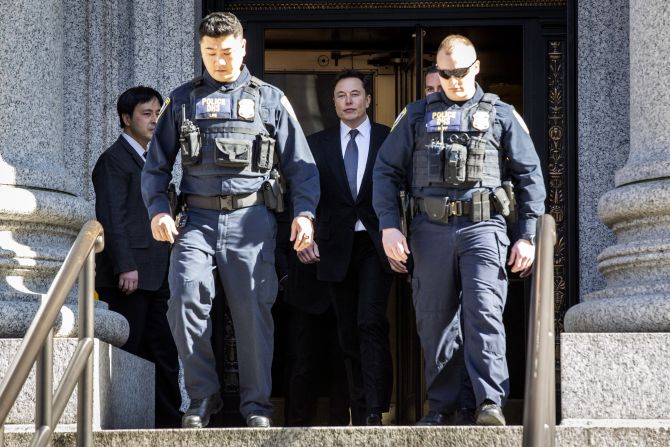 Musk leaves a federal court in New York in 2019. The Securities and Exchange Commission had asked the court to hold Musk in contempt for violating an agreement that requires he get pre-approval for social-media posts about Tesla. The judge asked Musk and the SEC to go back to the drawing board and better define exactly how and when Musk's tweets need to be reviewed. The two parties <a href="index.php?page=&url=https%3A%2F%2Fwww.cnn.com%2F2019%2F04%2F26%2Ftech%2Felon-musk-sec-settlement%2Findex.html" target="_blank">were able to reach a settlement</a>.
