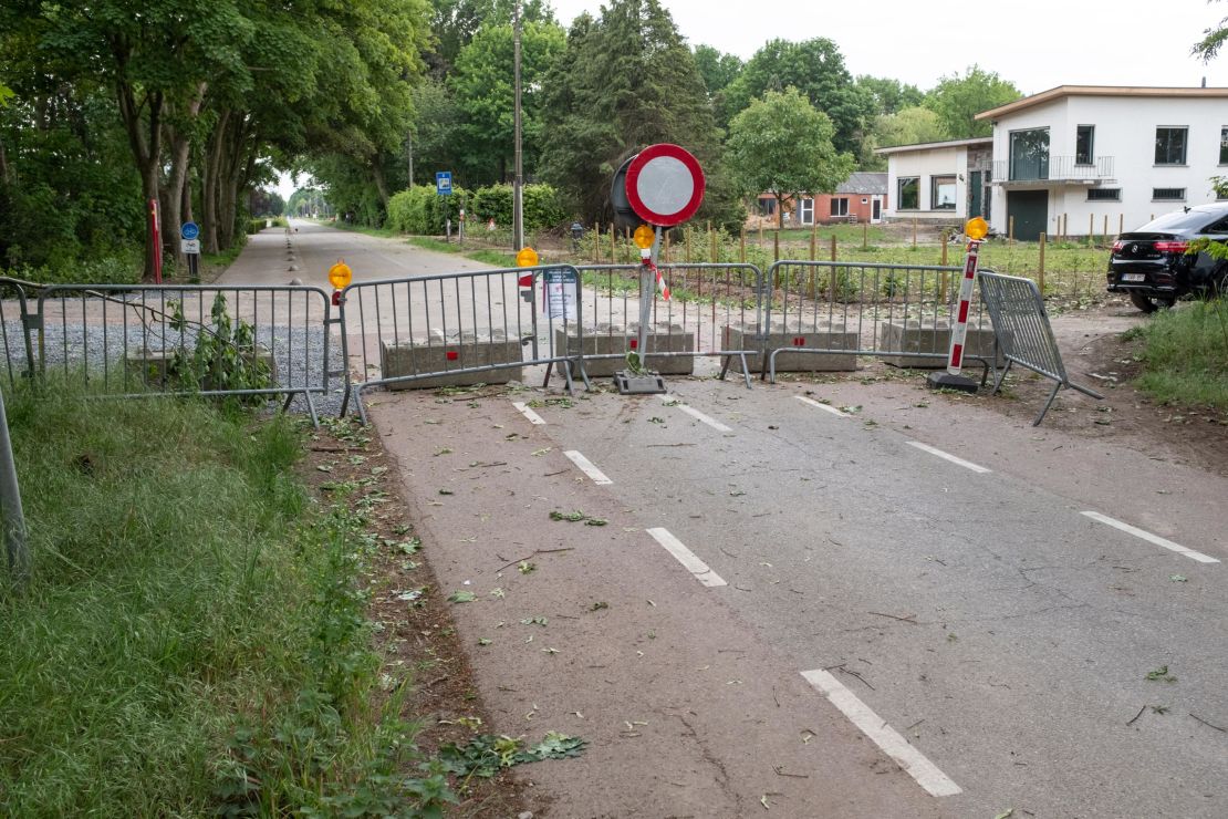 A barricaded road leads from the Netherlands to Belgium.