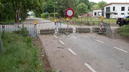 A barricaded road leads from the Netherlands to Belgium, where authorities have closed the nation's border to deal with the coronavirus pandemic.