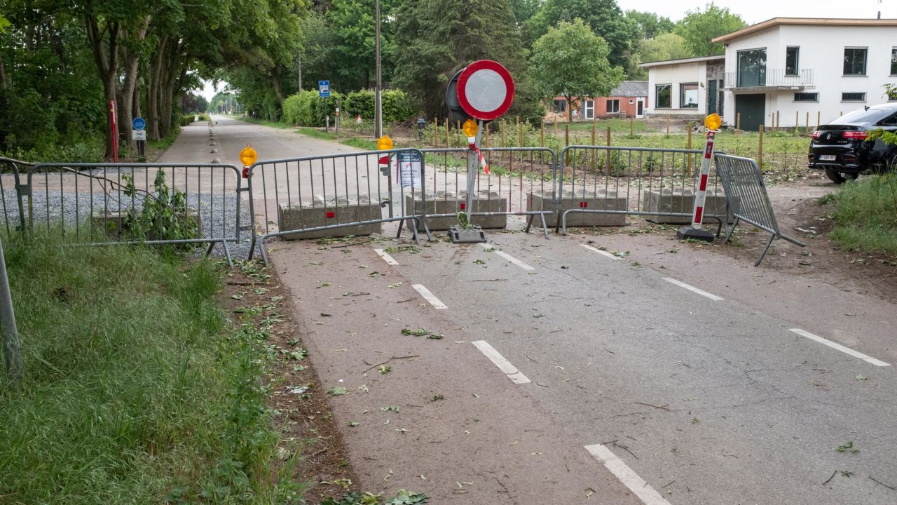 A barricaded road leads from the Netherlands to Belgium.