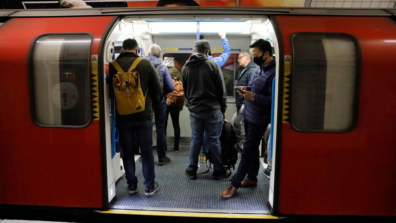Commuters on a rush hour train in London on Wednesday. 