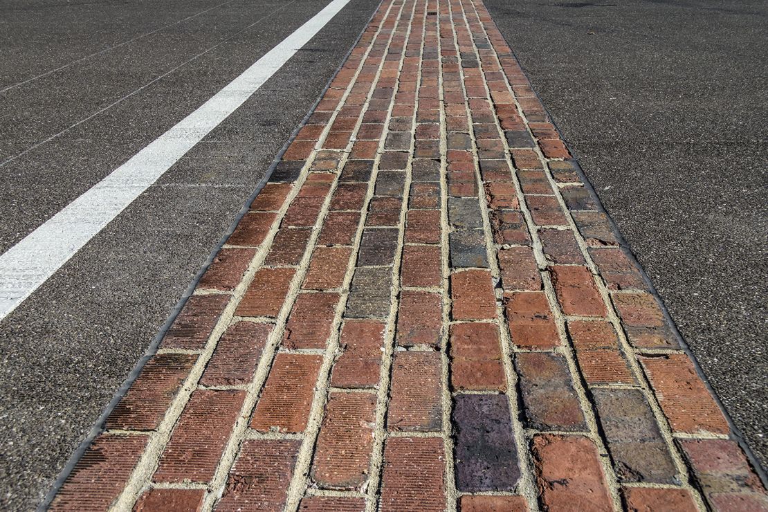 The famed "Yard of Bricks" finish line at the Indianapolis Motor Speedway.