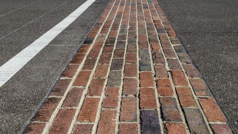 The famed "Yard of Bricks" finish line at the Indianapolis Motor Speedway.