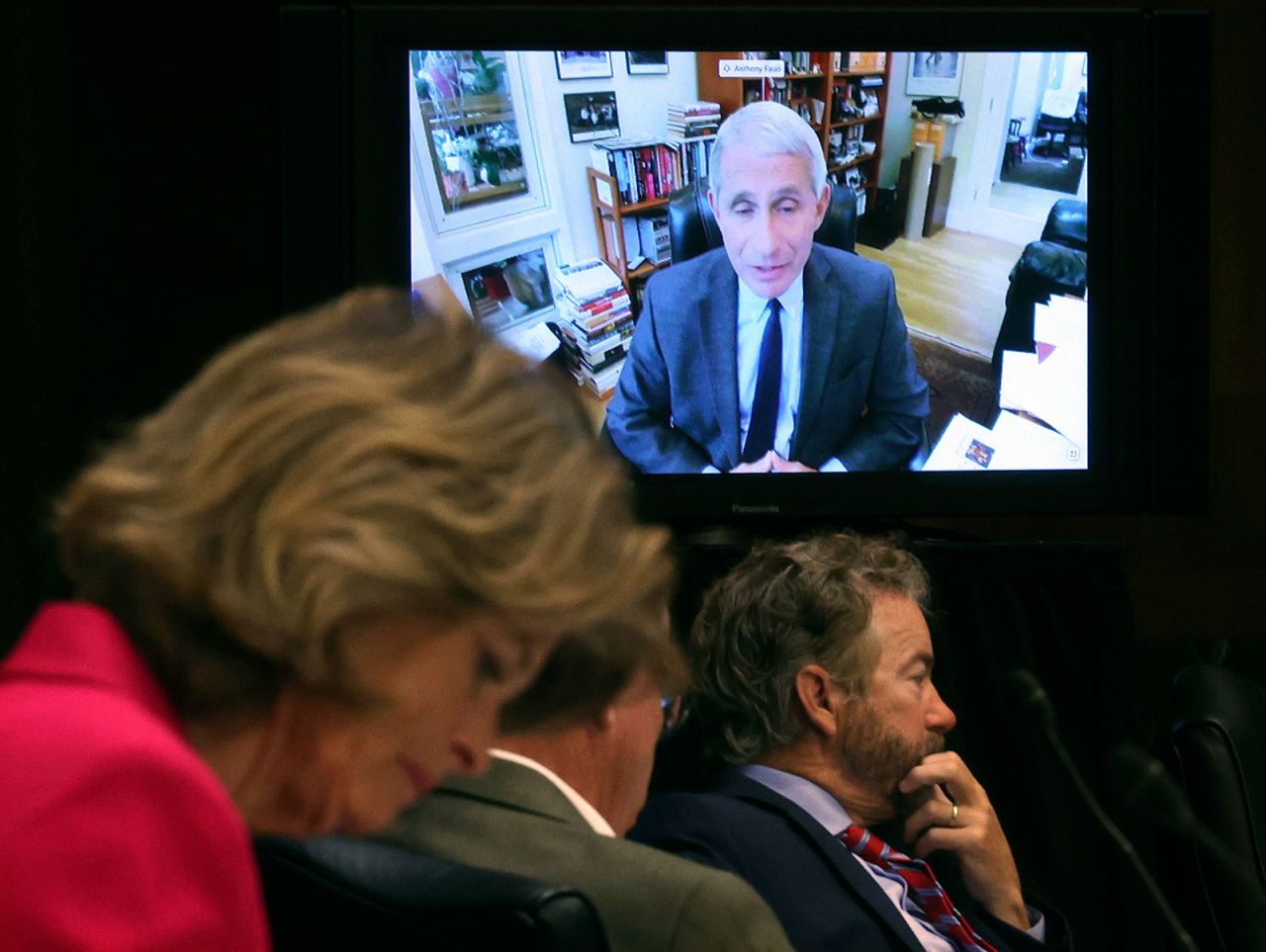 US senators listen to Dr. Anthony Fauci, director of the National Institute of Allergy and Infectious Diseases, as <a href="http://www.cnn.com/2020/05/12/politics/gallery/senate-hearing-remote-witnesses/index.html" target="_blank">he testifies remotely</a> on Tuesday, May 12. Fauci and other health experts testified via teleconference following potential exposures to the novel coronavirus. Fauci <a href="https://www.cnn.com/2020/05/12/politics/anthony-fauci-congress-hearing/index.html" target="_blank">warned senators</a> that states and cities face serious consequences if they open up too quickly.