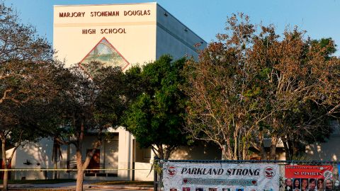 A general view of Marjory Stoneman Douglas High School in Parkland, Florida on February 27, 2018.  A Florida sheriff's deputy who was fired for his response during the 2018 Parkland school shooting will be reinstated.