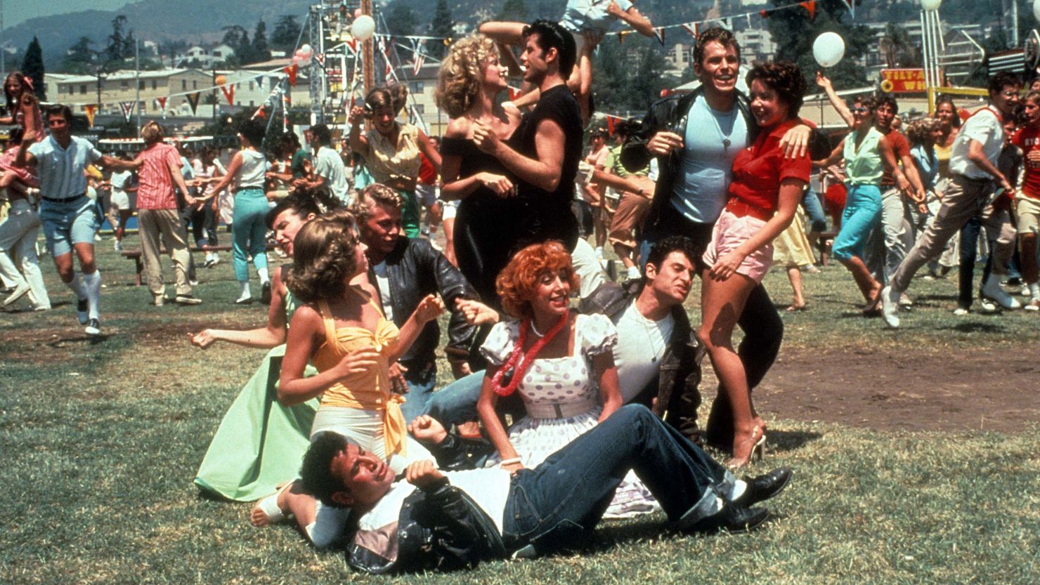 Olivia Newton John, John Travolta and the rest of the gang in a scene from the 1978 film "Grease."