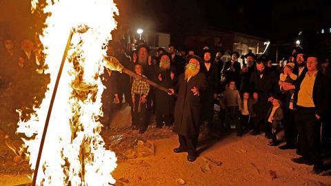 Ultra-Orthodox Jews light a Lag Ba-Omer bonfire in Jerusalem earlier this week. 