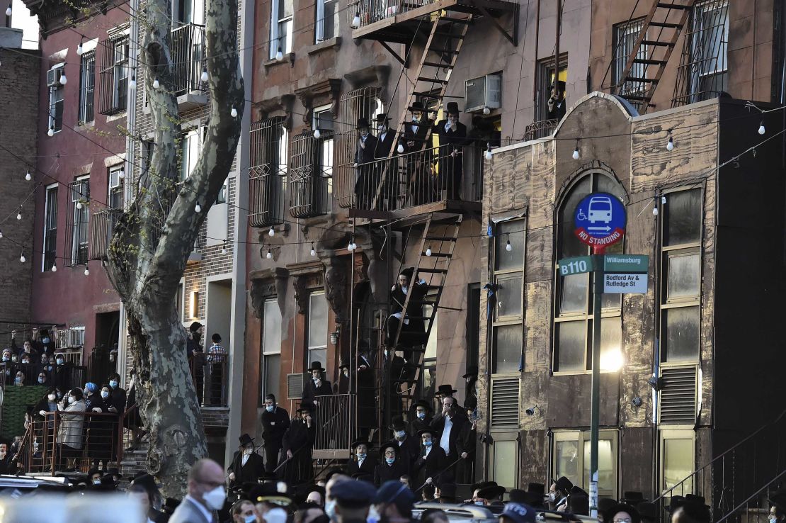 Mourners gather for the funeral of a rabbi in Brooklyn last month.  