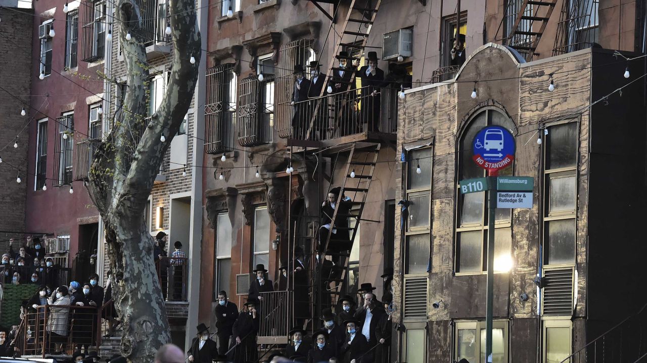 Mourners gather for the funeral of a rabbi in Brooklyn last month.  