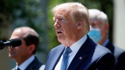 President Donald Trump speaks about the coronavirus in the Rose Garden of the White House, Friday, May 15, 2020, in Washington. 